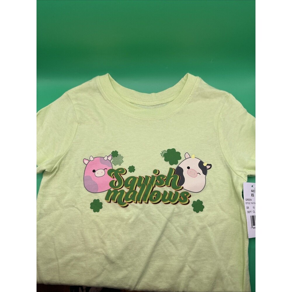 Squishmallows Girls Graphic Tshirt Short Sleeve XS (4-5) Neon Green NWT